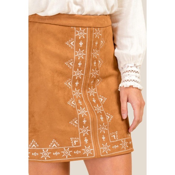 Francesca’s Vera Embroidered Faux Suede Skirt - Picture 2 of 7